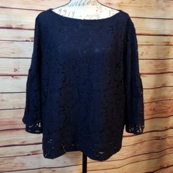 Lauren Ralph Lauren Tops - NWT Ralph Lauren navy floral lace bell sleeve